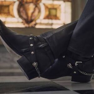 John Varvatos Black Ludlow Leather Harness Boots